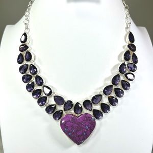 Mosaic Jasper 925 Heart 💜 Large Gemstone Necklace